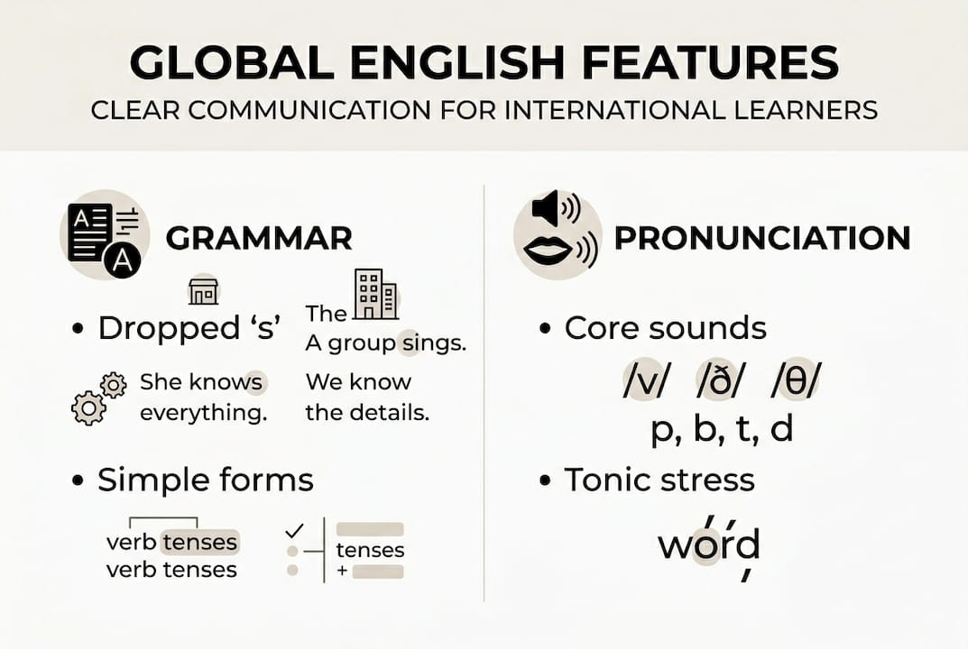 Infographic highlighting features of Global English