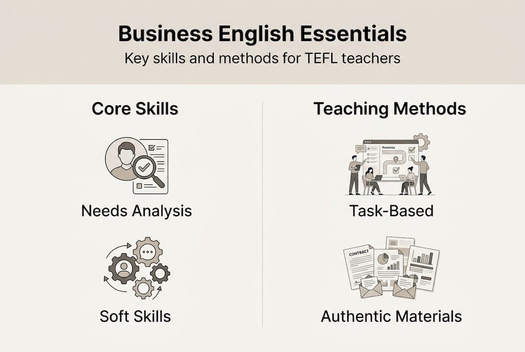Infographic of essential Business English skills and methods