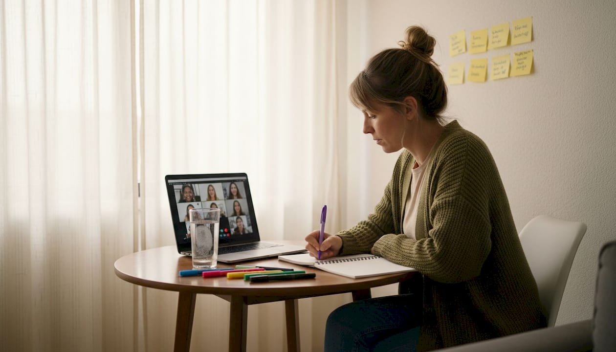 English teacher leading online class at home