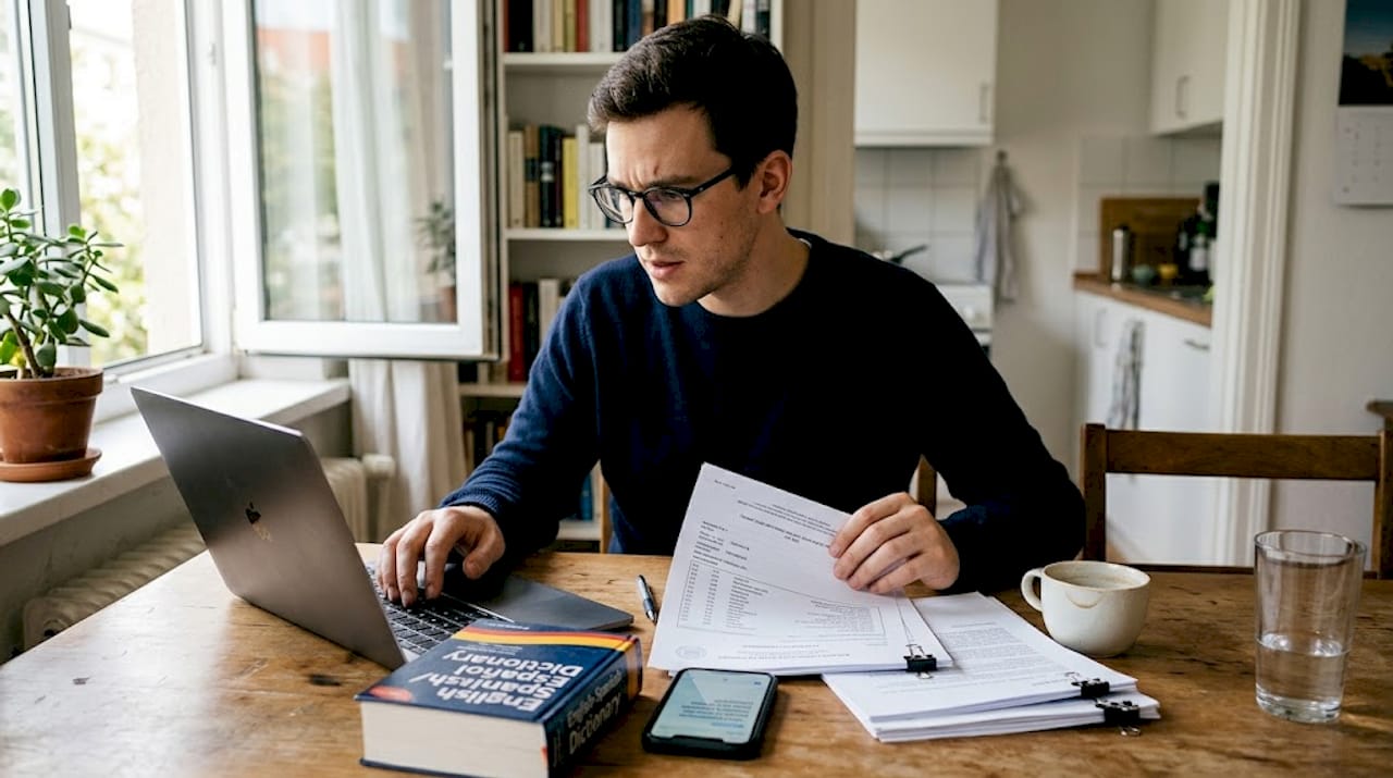 Man translating academic document for application