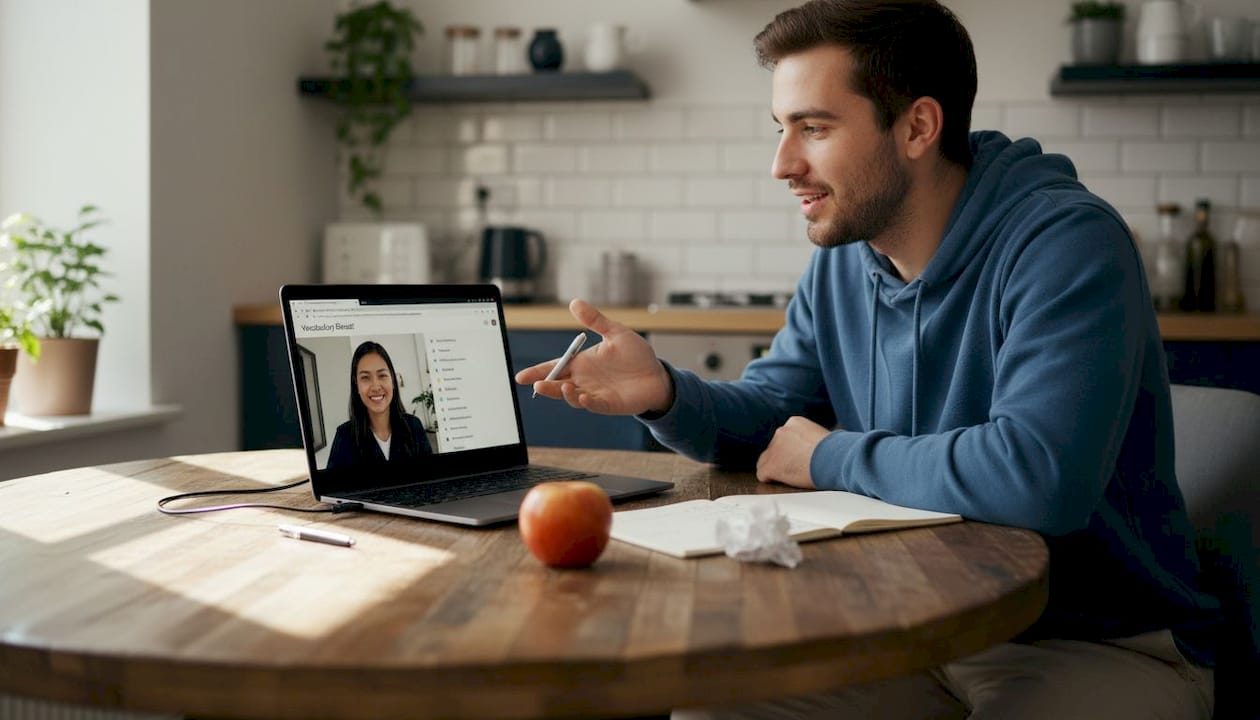 Online English lesson via video call