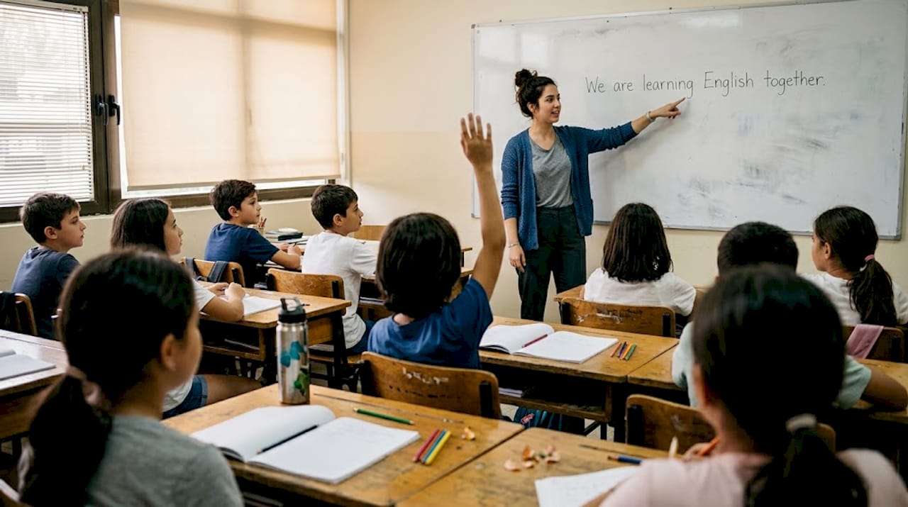 TEFL teacher engaging students in classroom activity