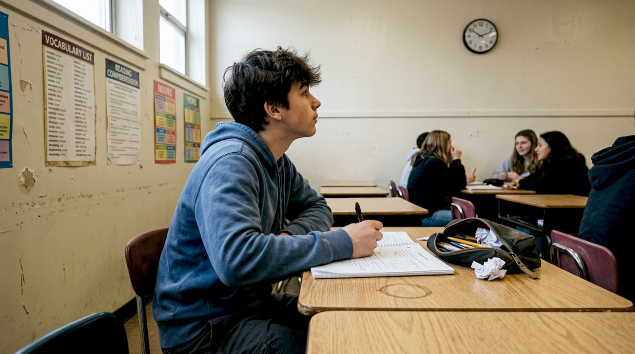 Student participating in active classroom lesson