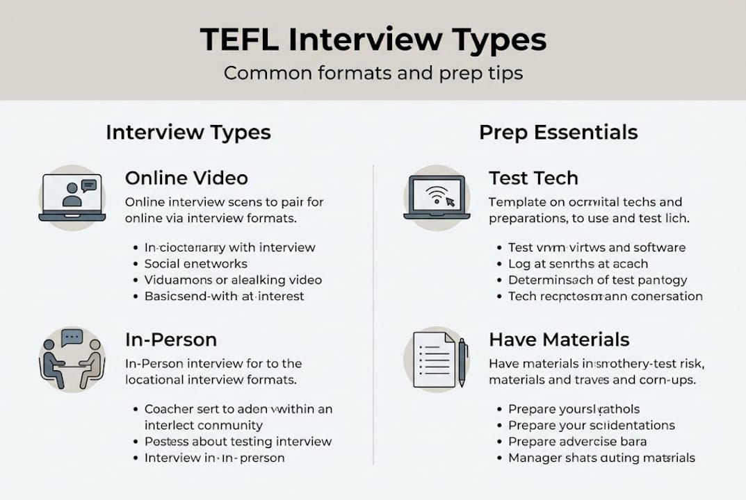 Infographic showing TEFL interview formats and prep tips