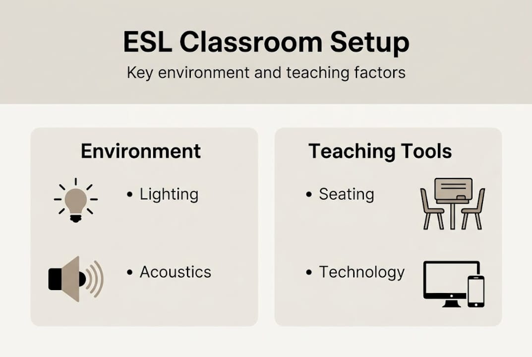 Infographic on ESL classroom setup strategies