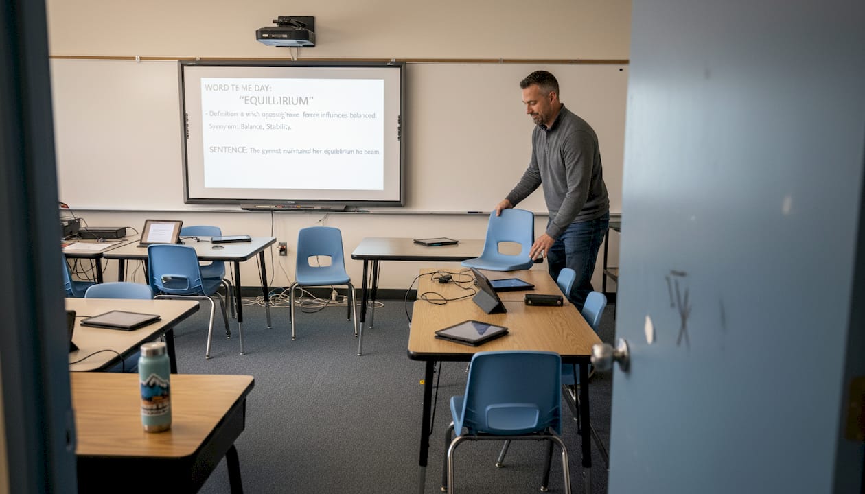 Teacher sets up tech and flexible seating