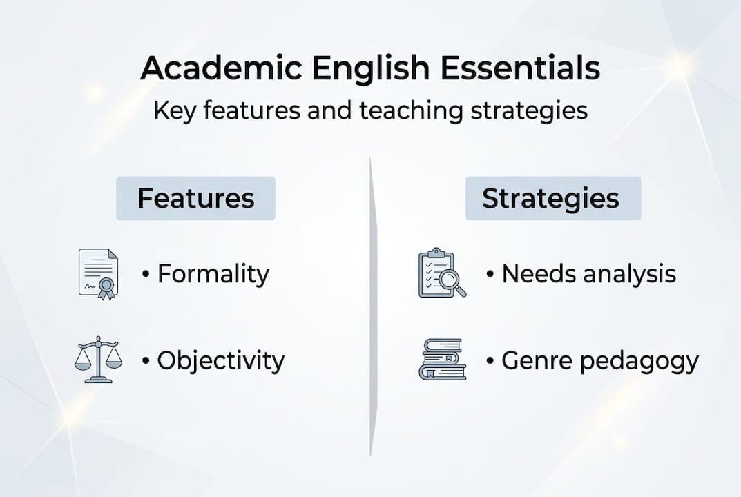 Infographic showing academic english features and strategies