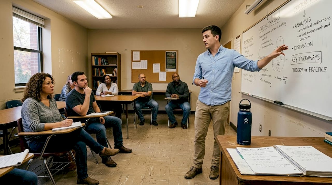 Hybrid TEFL teacher leading in-person lesson