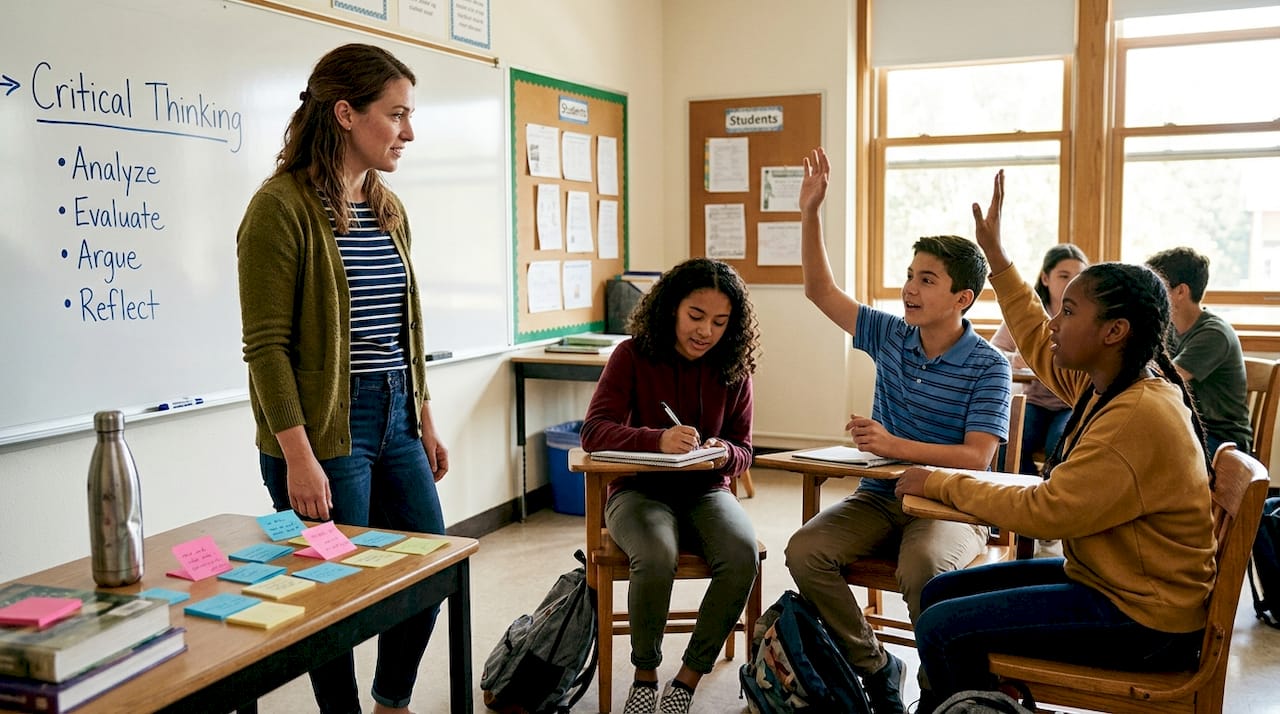 ESL teacher leads student group discussion