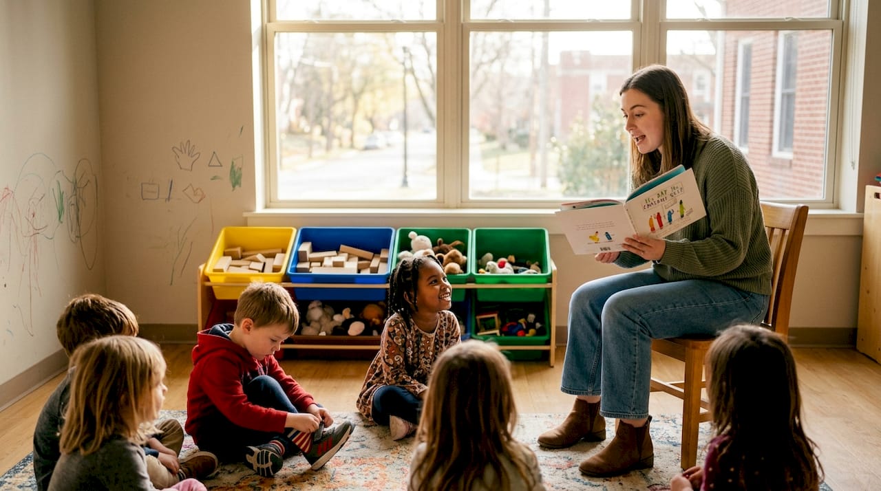 Teacher doing microteaching with young learners