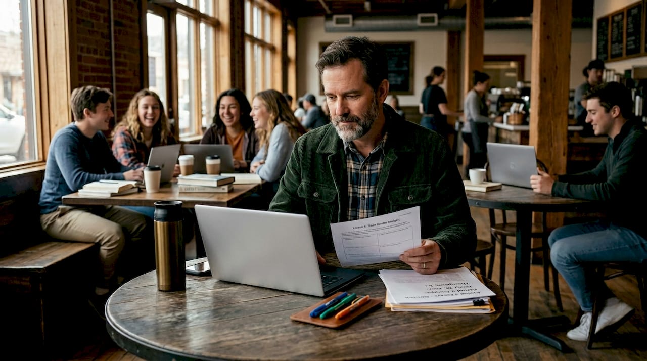 Teacher reviewing hybrid lesson plans in classroom