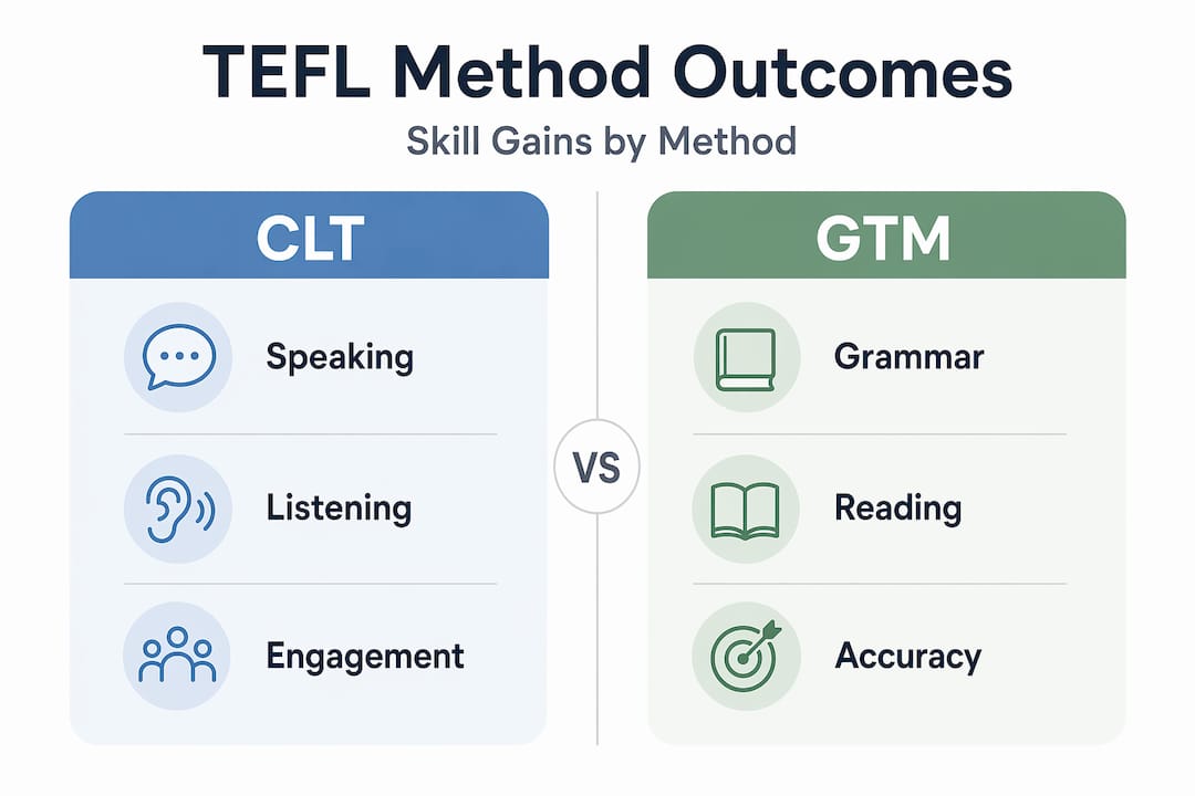 Infographic TEFL method skill outcomes comparison