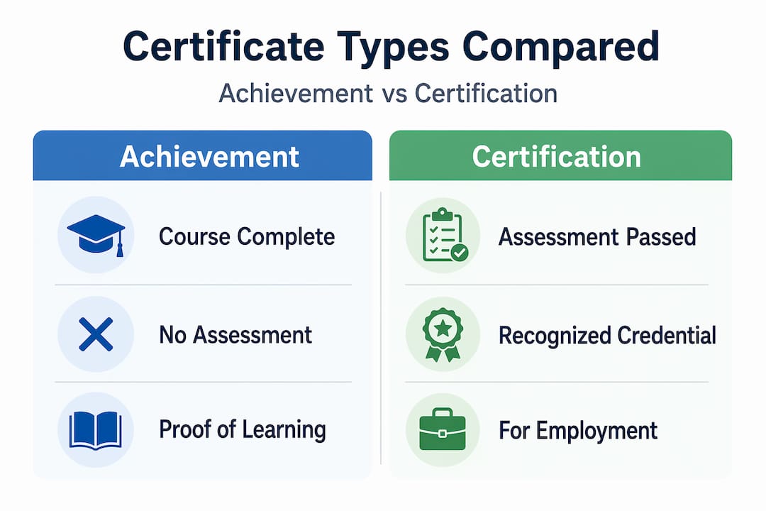 Infographic comparing achievement certificates and certifications