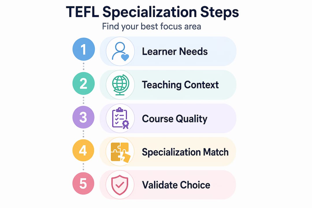 Infographic of five steps to choose TEFL specialization