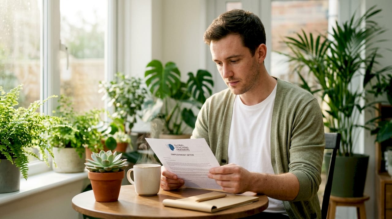 Teacher reviewing formal job offer letter