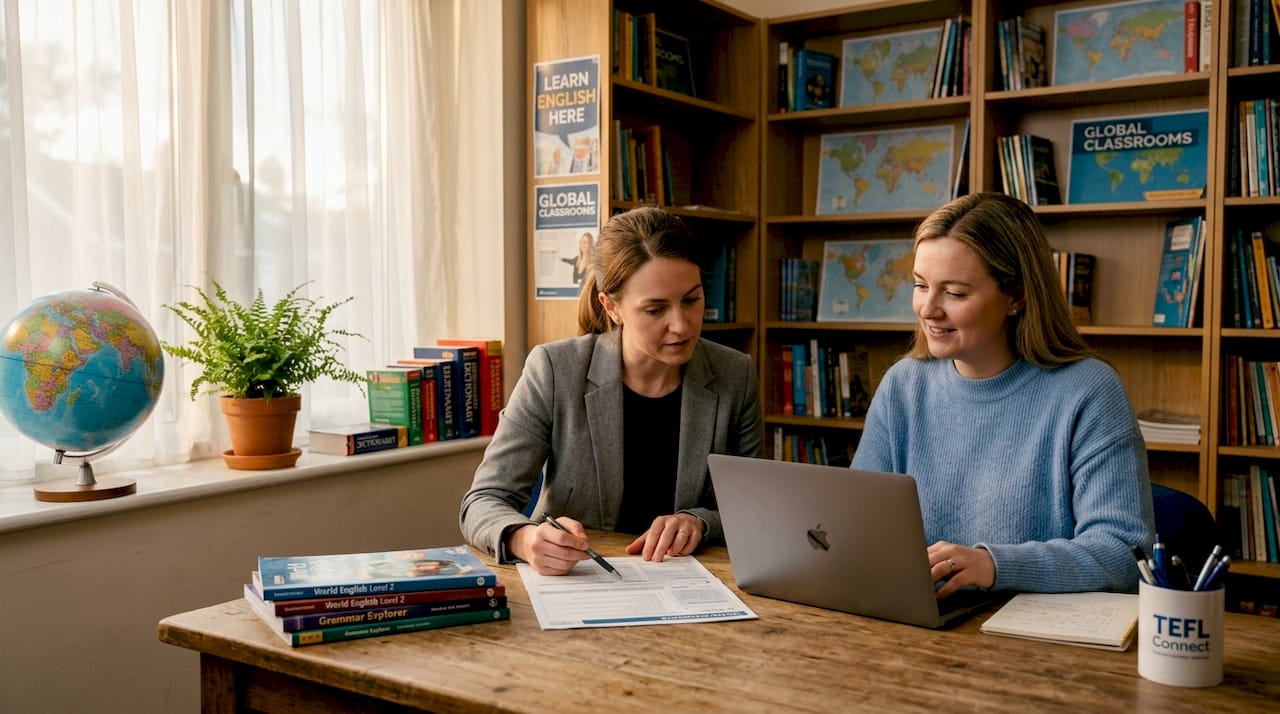 TEFL teacher discussing salary contract details