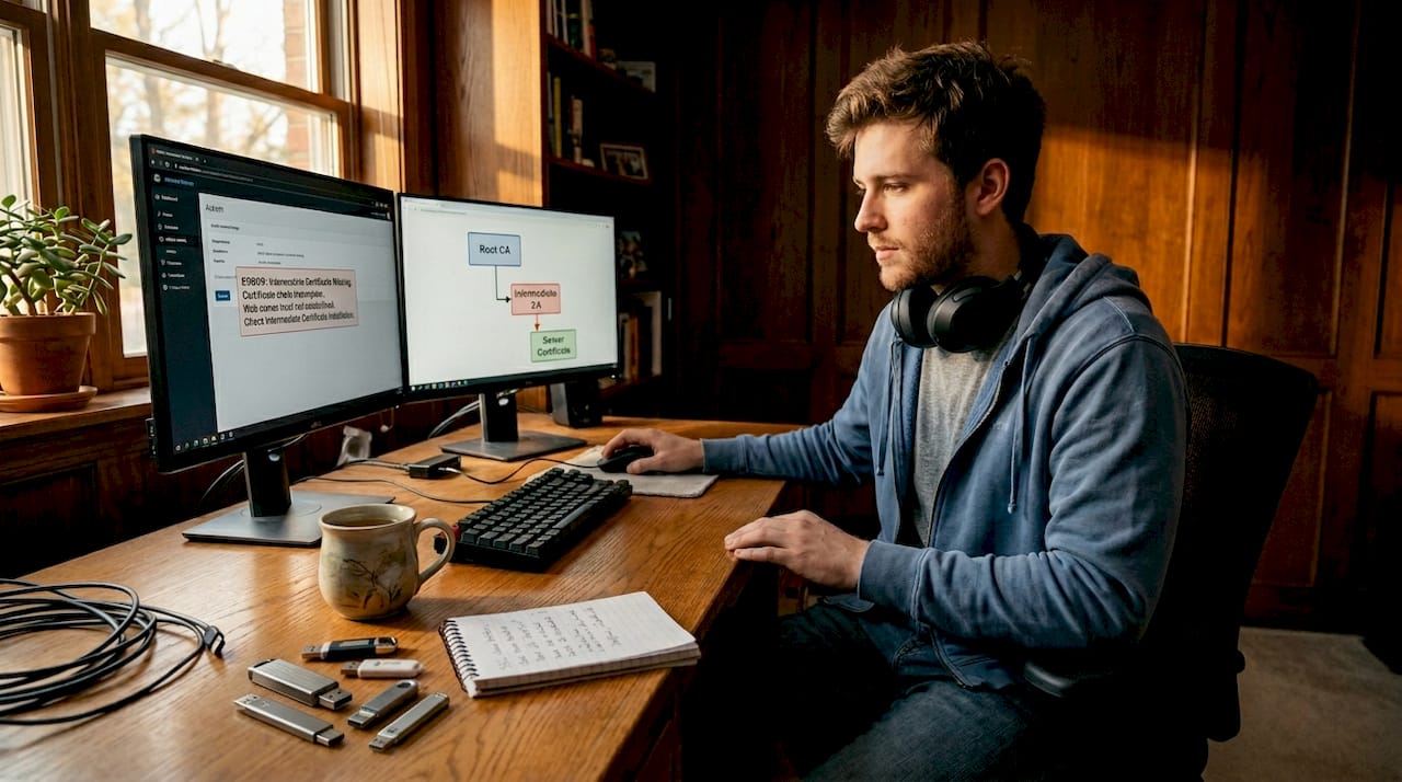 IT technician verifies certificate chain troubleshooting