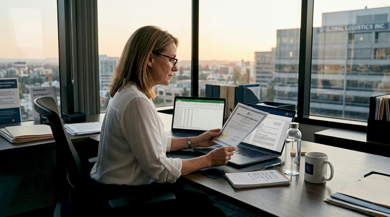 Compliance officer reviews certificate documents