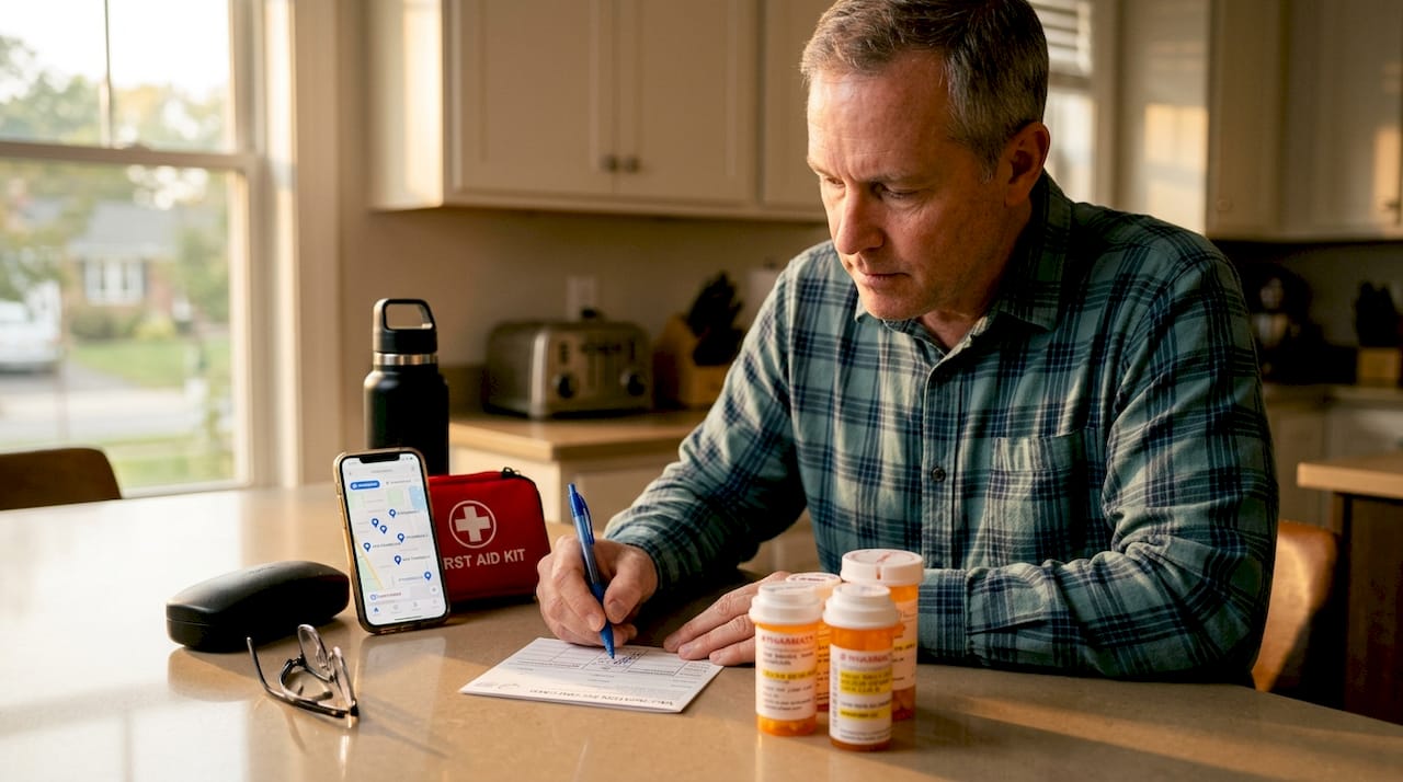 Man planning health steps for relocation