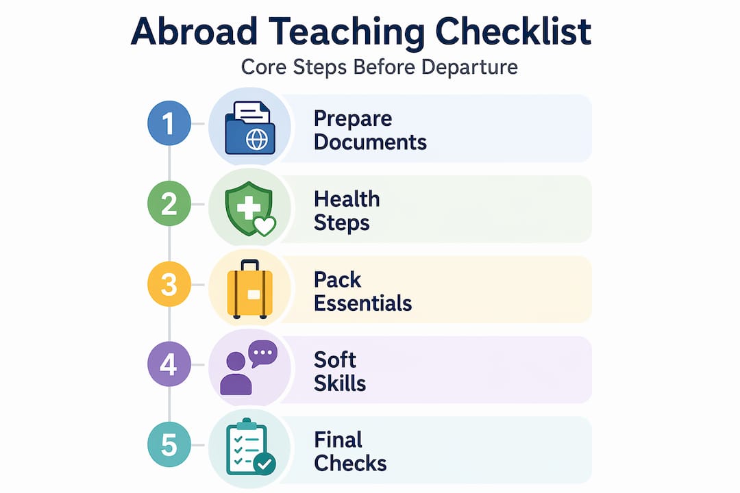 Infographic of checklist steps for teaching abroad