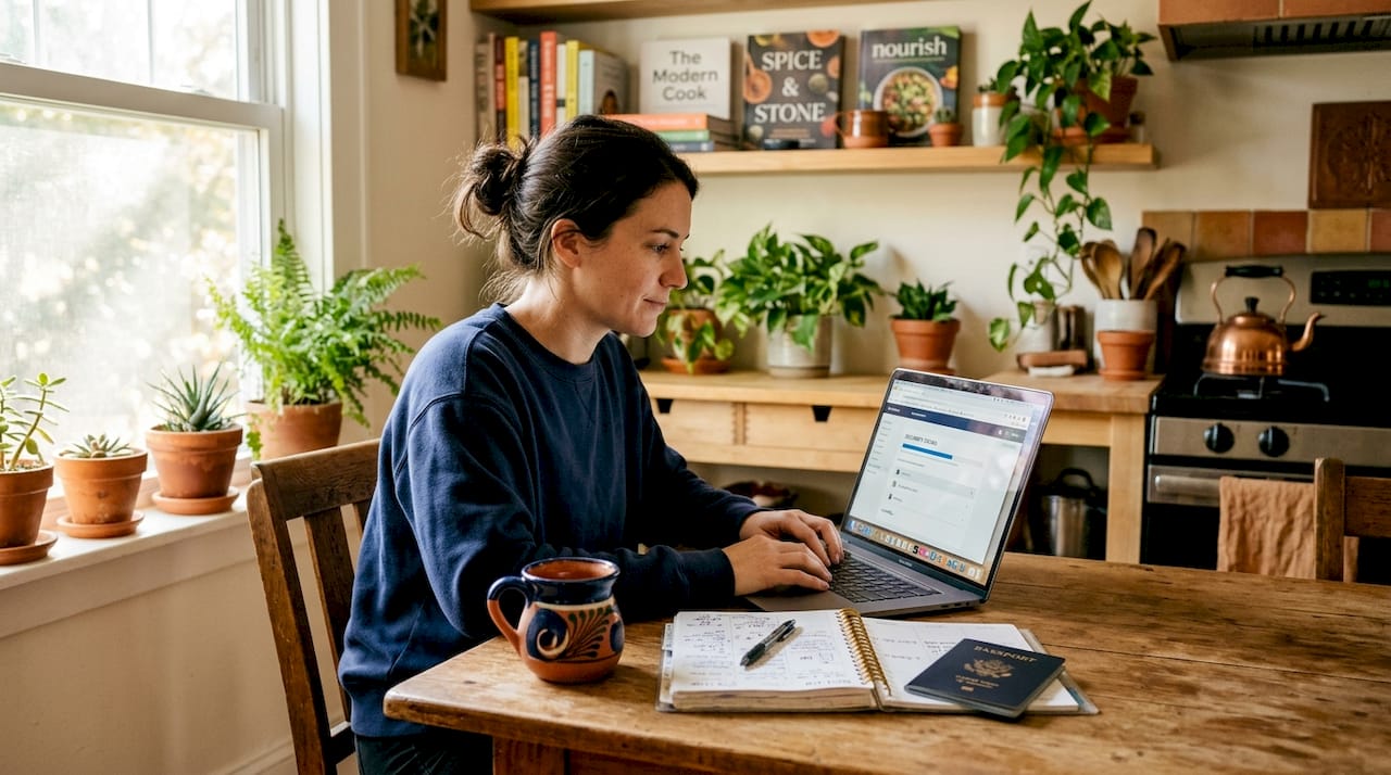 Woman enrolling online for TEFL at home