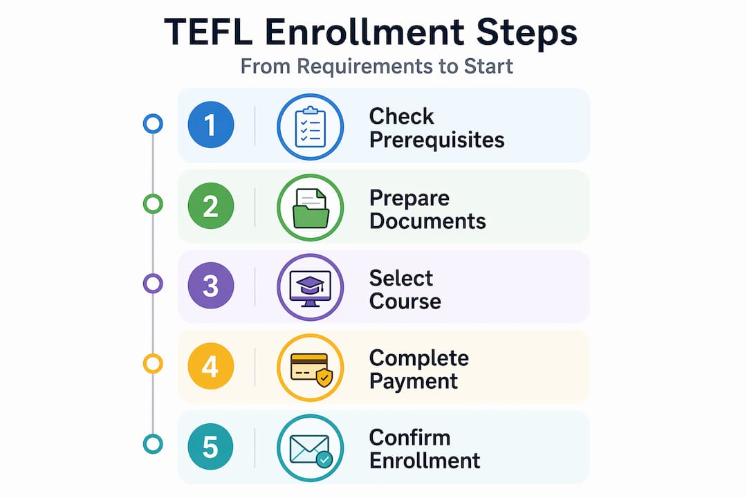 Infographic of TEFL step-by-step enrollment process
