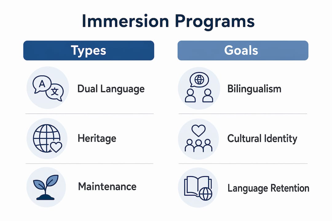 Infographic comparing types and goals of language immersion programs