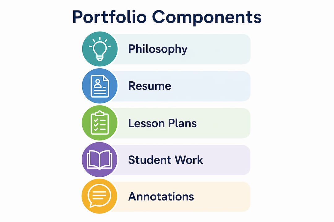 Infographic illustrating teaching portfolio key components
