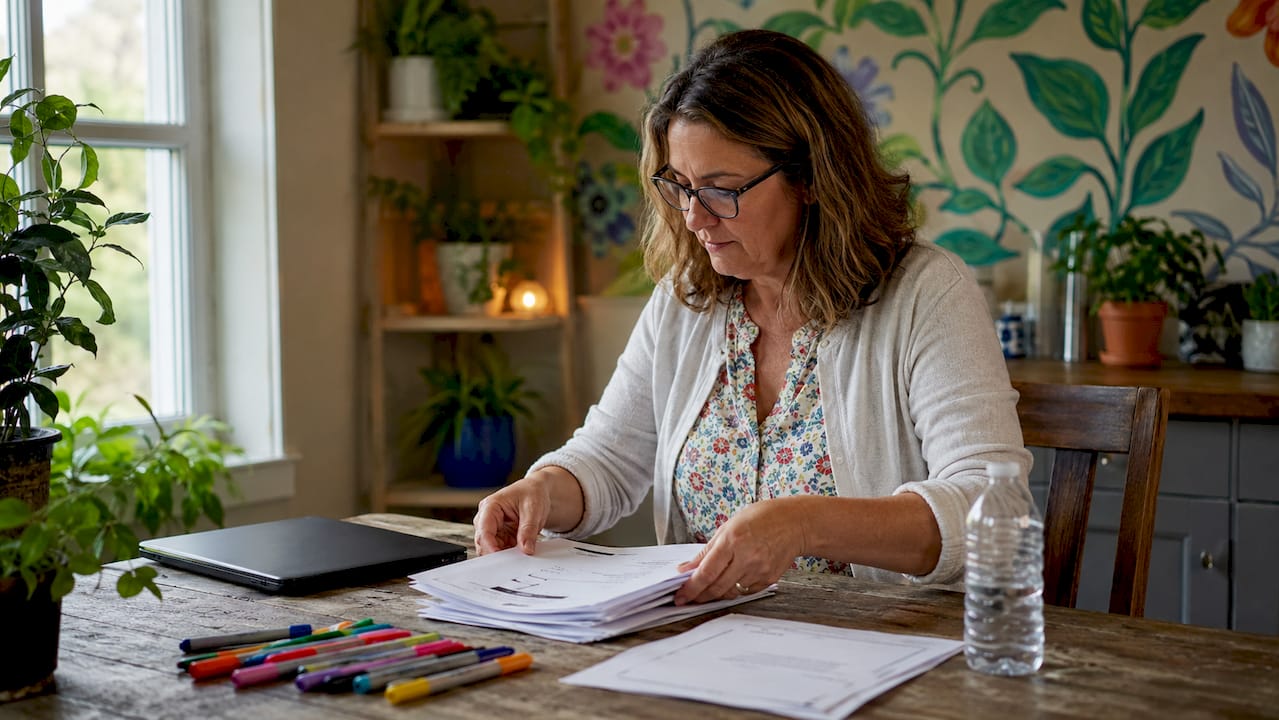 Teacher preparing blended learning materials