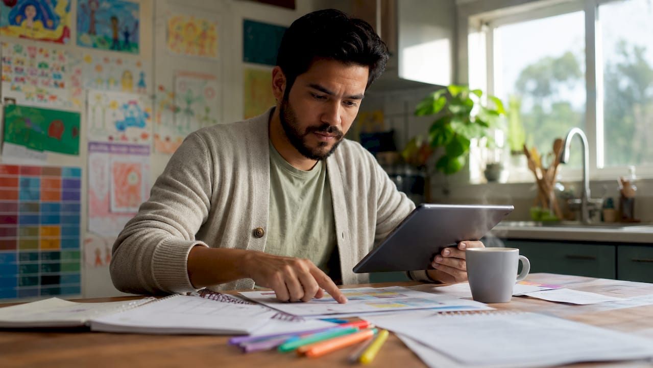 Teacher managing professional tasks at home