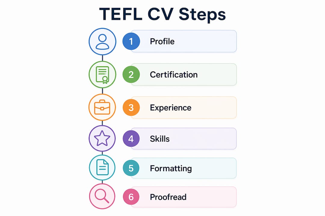 Infographic showing TEFL CV writing steps