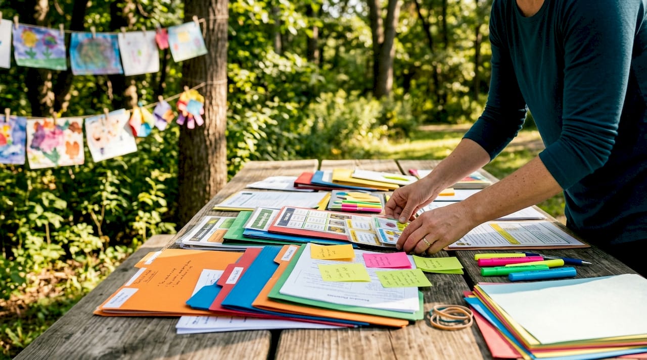 Hands organizing differentiated lesson materials