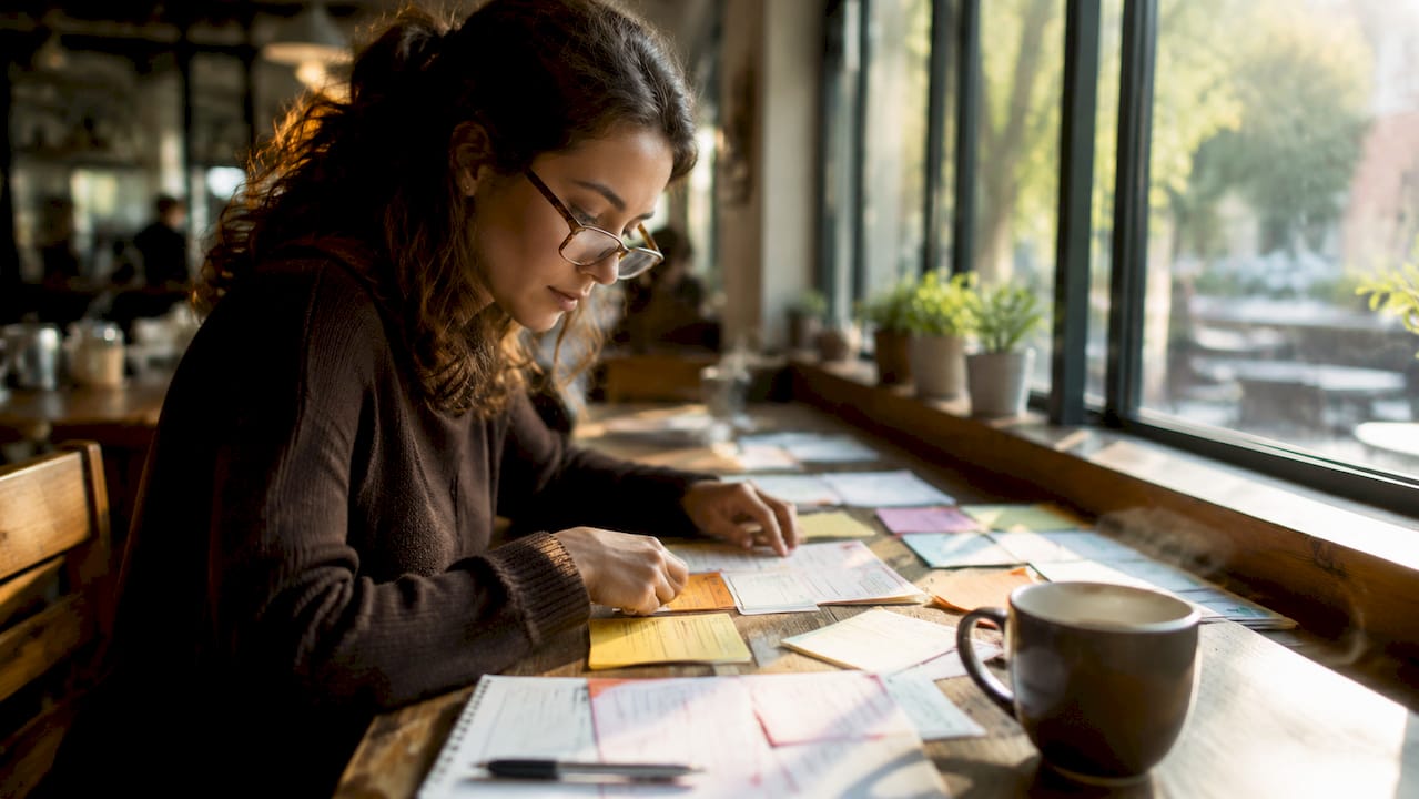 Teacher organizing lexical lesson materials