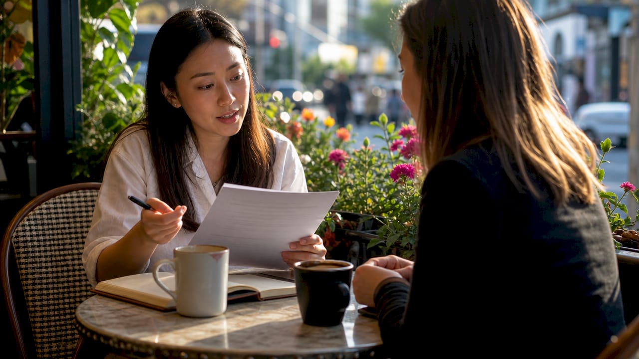 TEFL teacher negotiating salary with employer in café