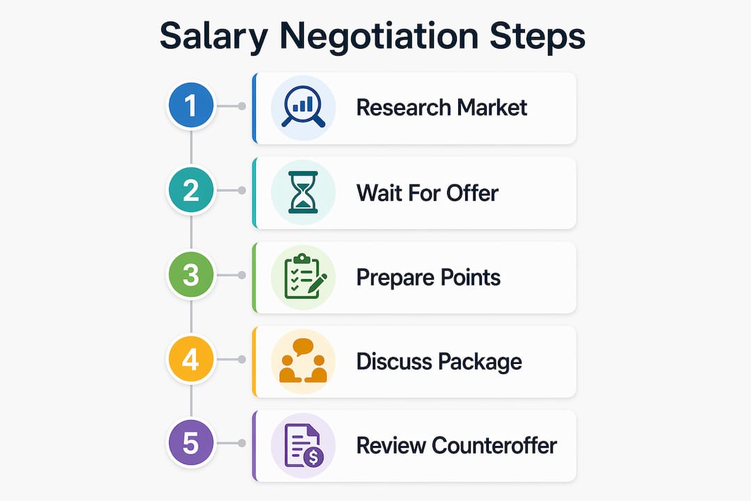 Infographic illustrating key salary negotiation steps for TEFL teachers