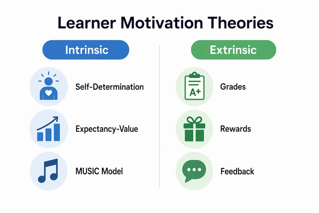 Infographic comparing intrinsic and extrinsic motivation theories