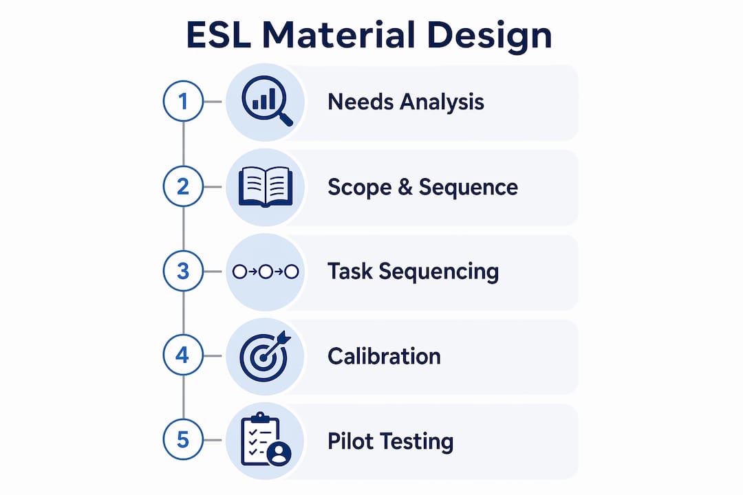 Infographic showing steps of ESL material design process