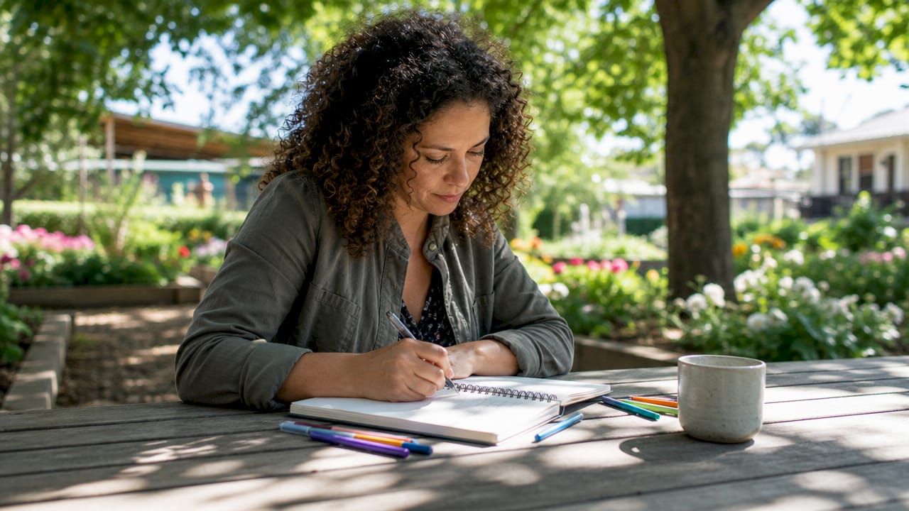 Teacher journaling reflective practice in classroom library