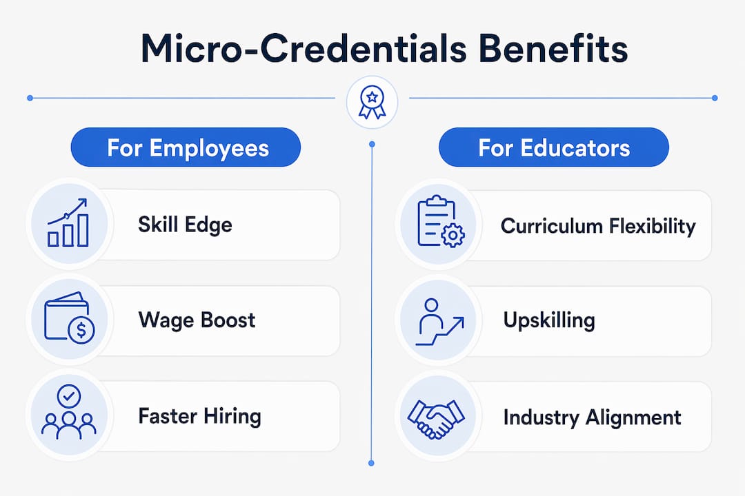 Infographic showing benefits of micro-credentials for employees and educators
