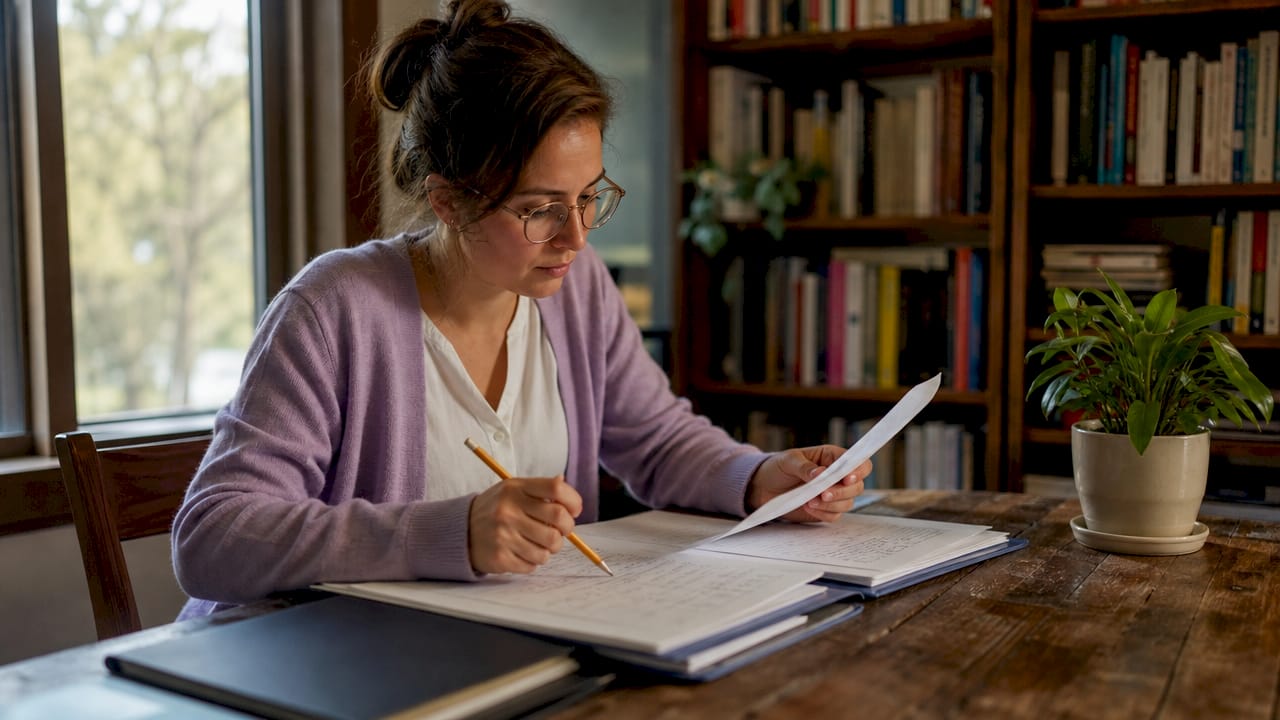 Teacher reviewing diagnostic language tests