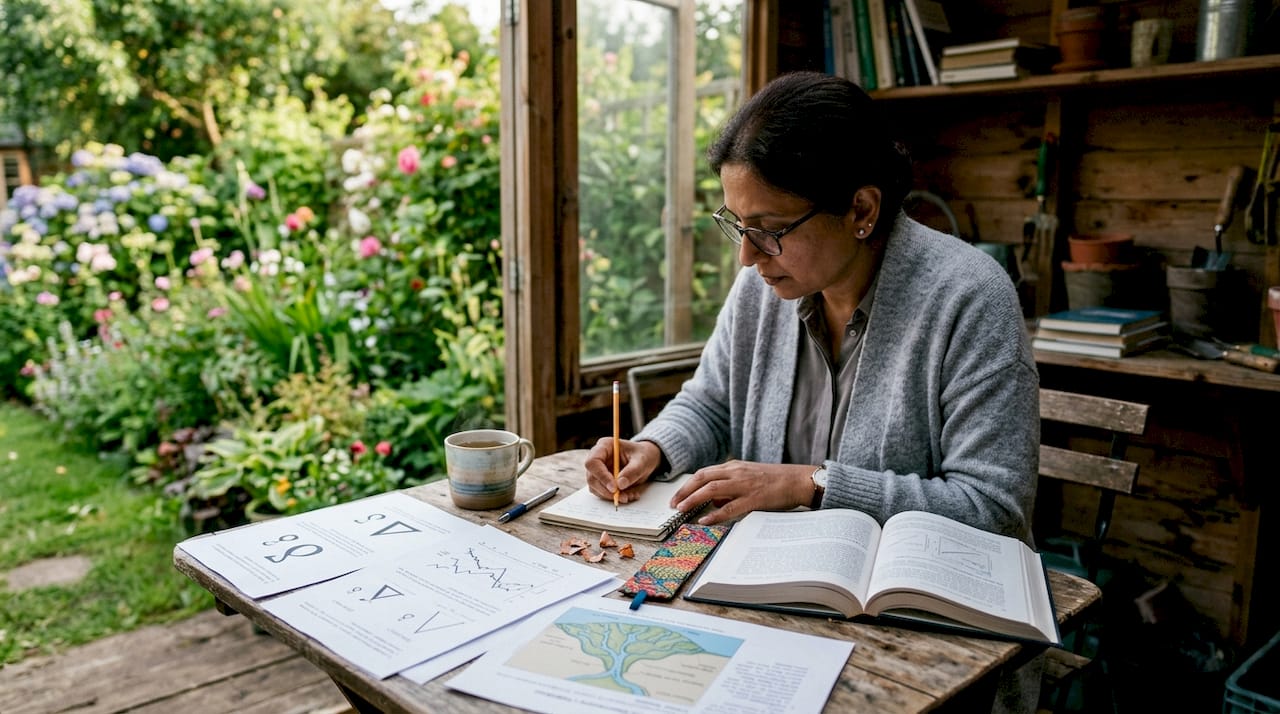 Scholar studying delta symbol in math finance geography