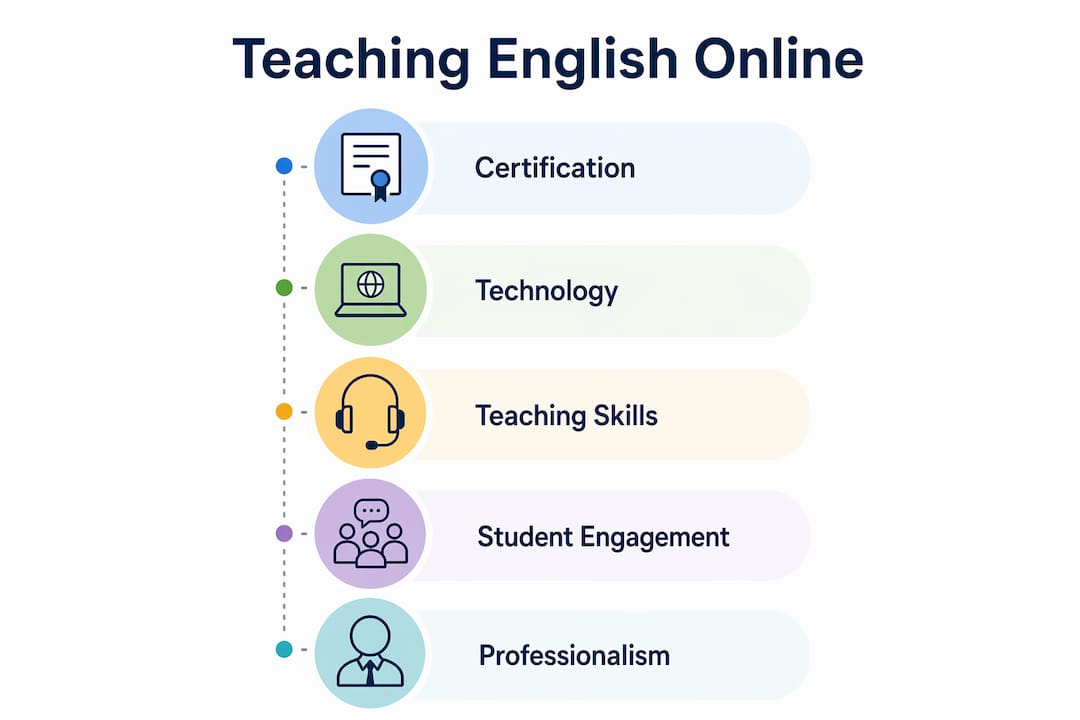 Infographic showing key steps to teach English online