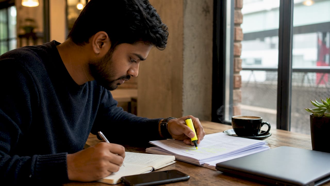 Man studying TEFL certification papers carefully