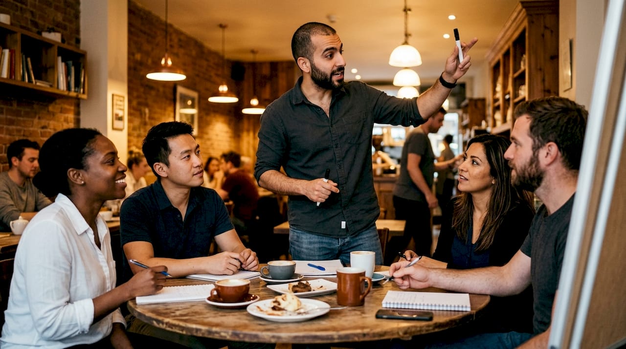 Teacher instructing adult ESL class