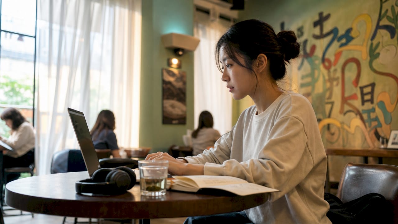 Woman preparing to teach English online at home