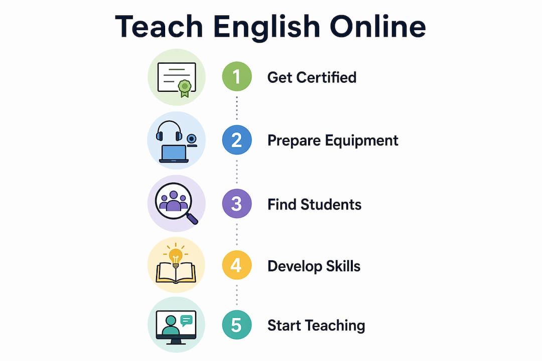 Infographic outlining steps to teach English online in 2026