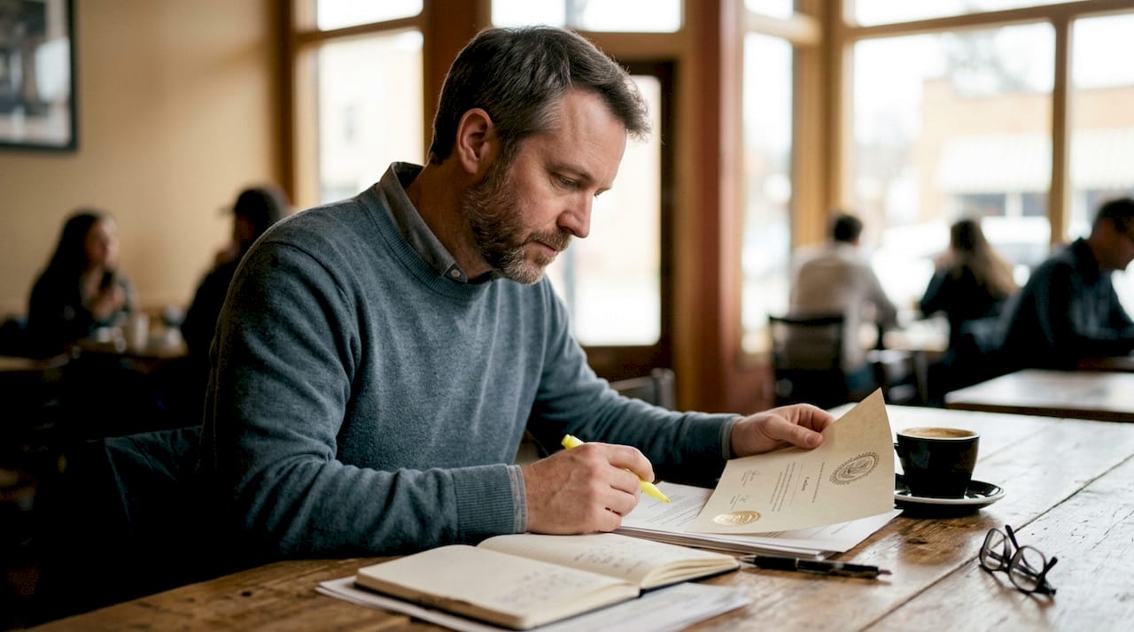 Teacher reviewing IELTS certification documents