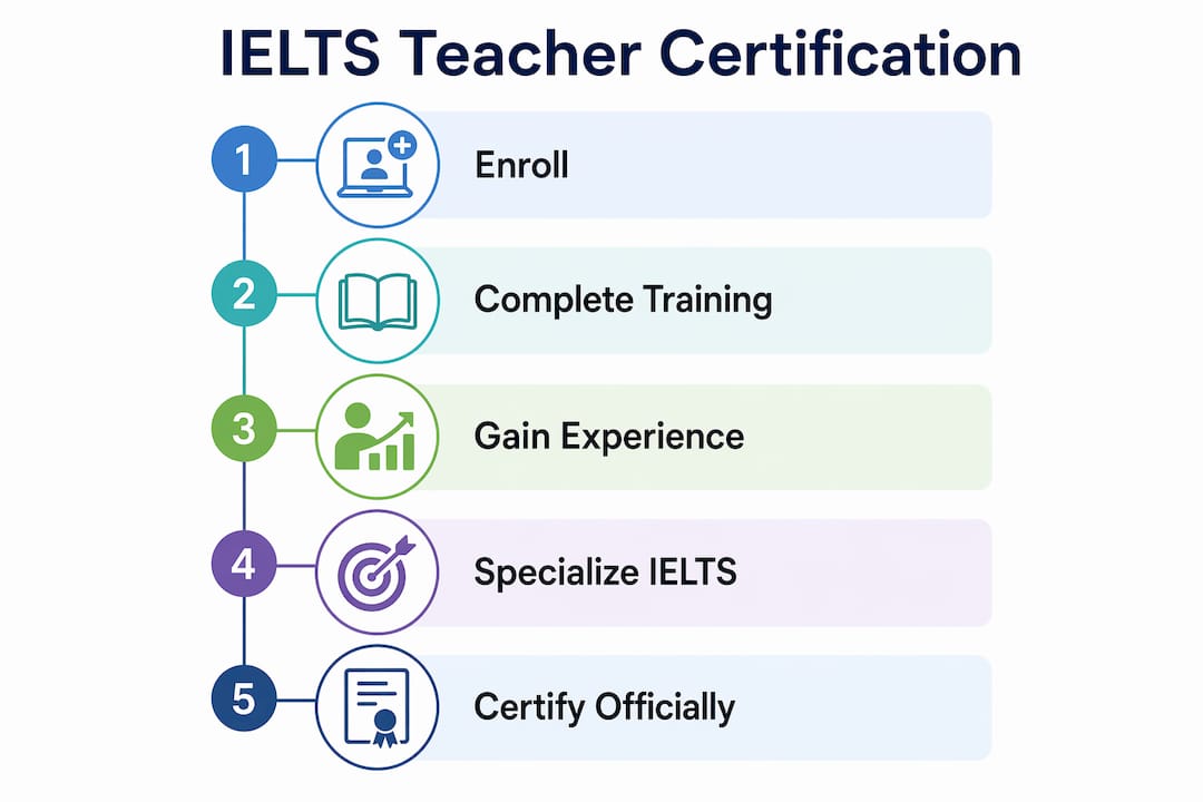 Infographic showing IELTS teacher certification steps