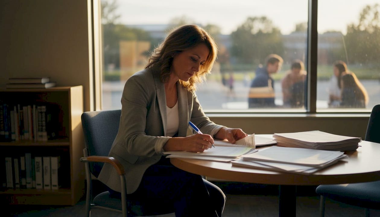 Educator reviewing teacher training program documents