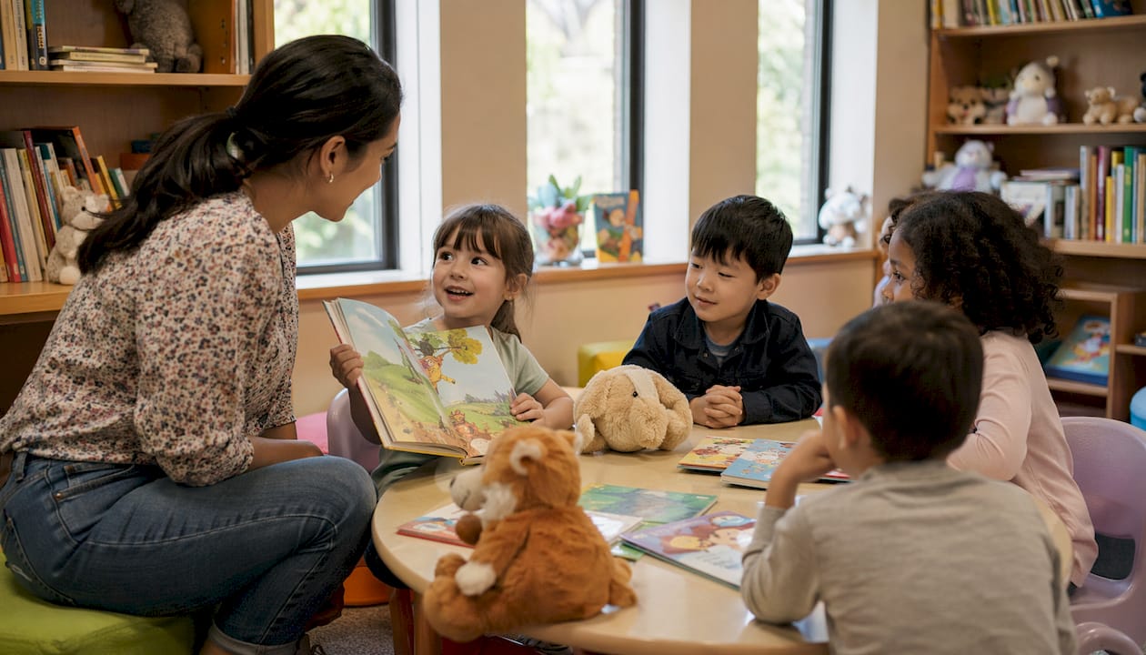 Teacher engaging young learners in classroom activity